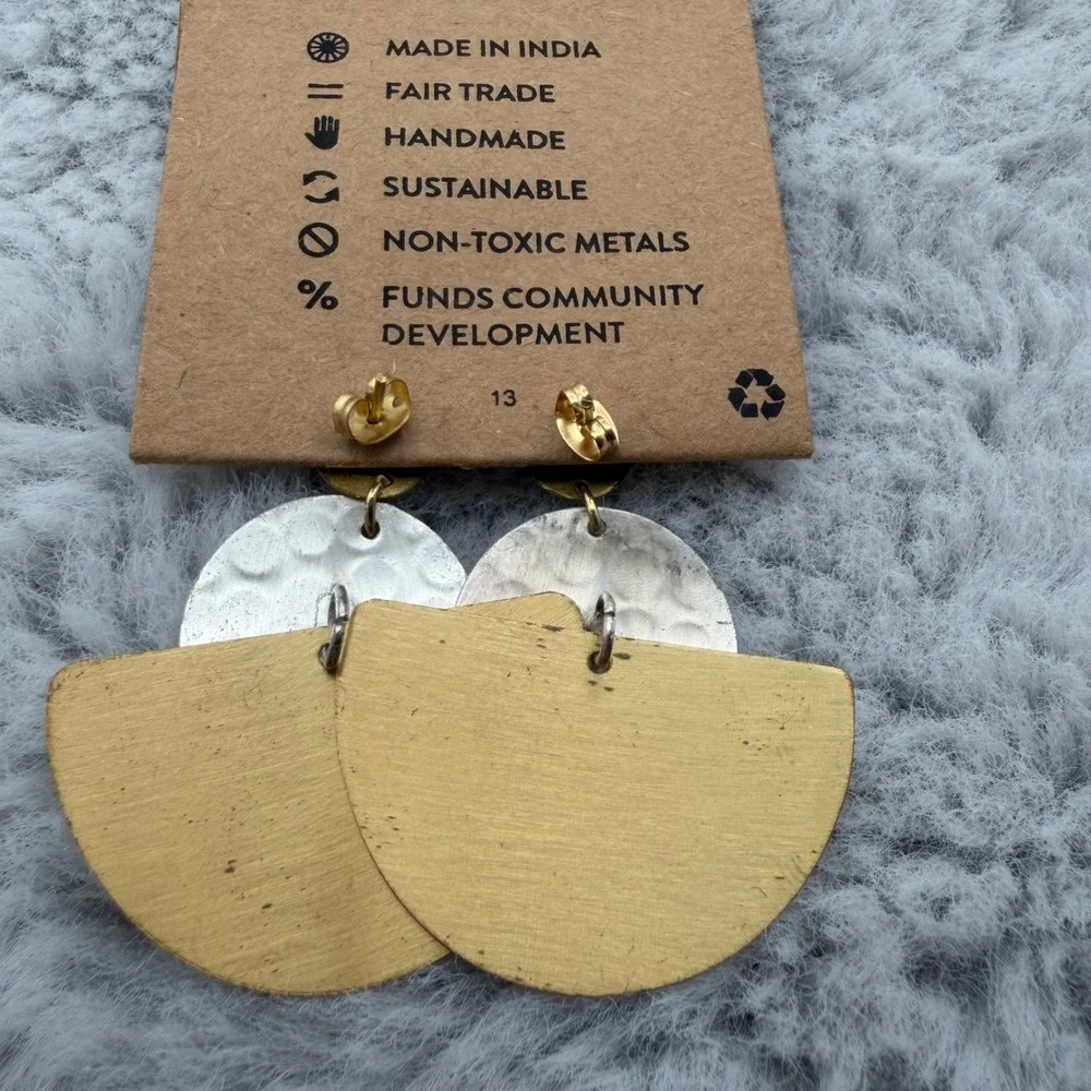 Matr Boomie Earrings OS Gold Silver Mixed Metal Geometric Tiered Drop NEW